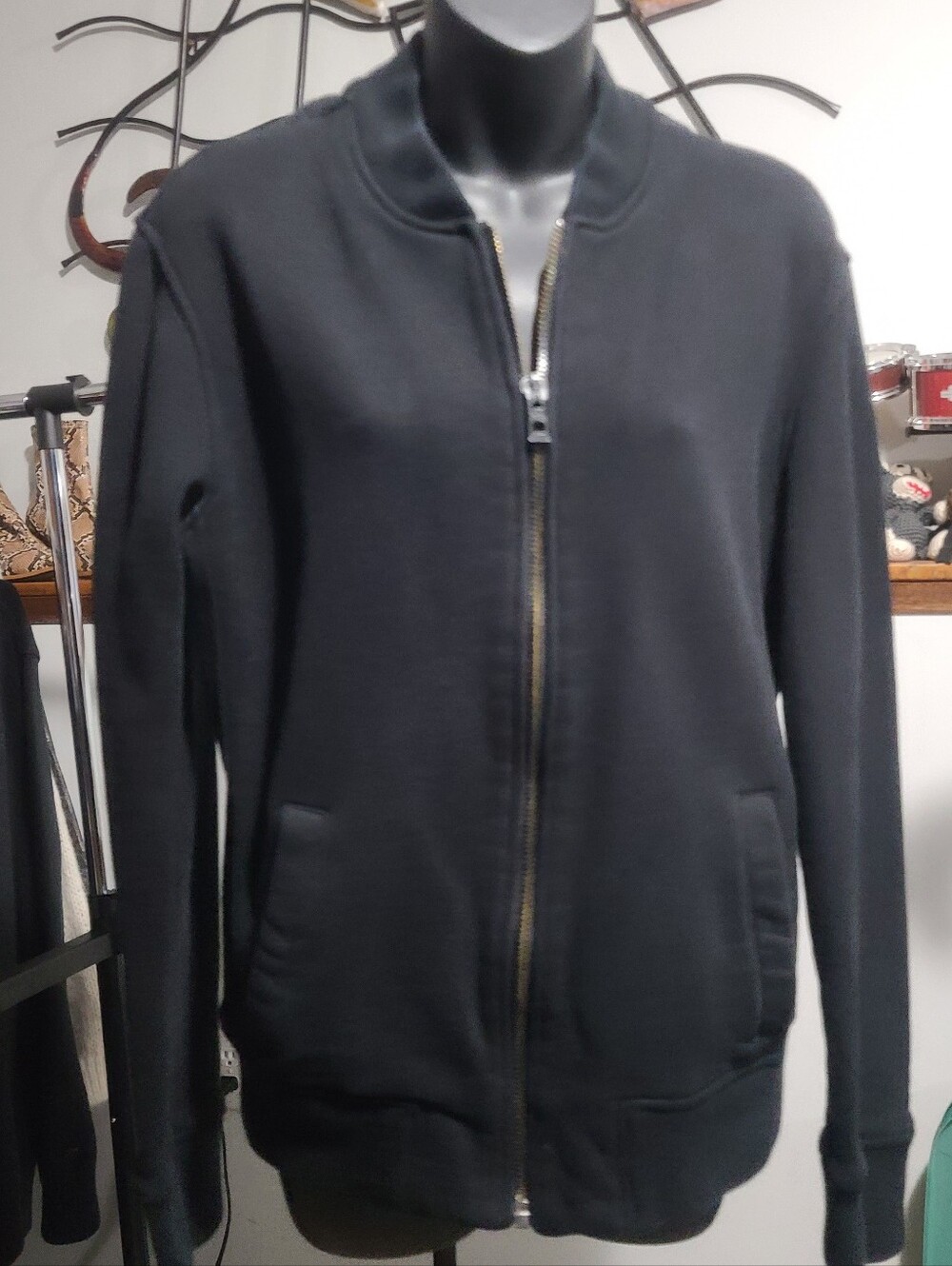 Black Zip-Up Bomber Sweater/Cardigan - Gender Neutral